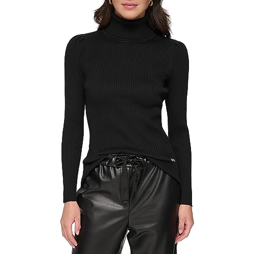 DKNY Solid Ribbed Turtleneck Black SM