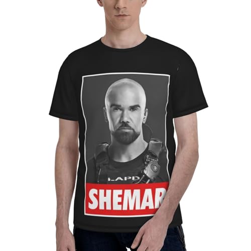 fsem Shemar Moore T Shirt Men's Fashion Soft Short Sleeve Round Neckline Tee Clothes Casual Basic Tee Shirt Large Black