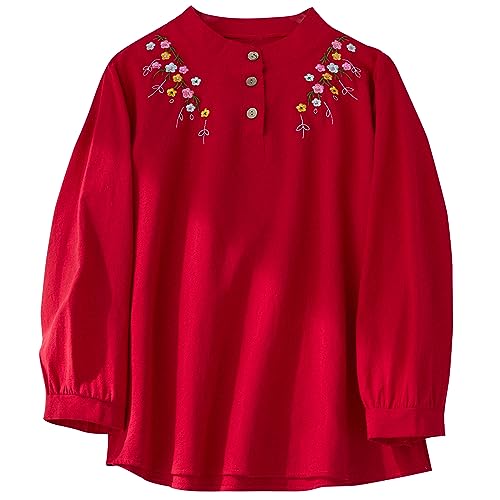 DOVWOER Women's 2023 Fall Cotton Linen Jacquard Tunic Tops Button Down Blouse