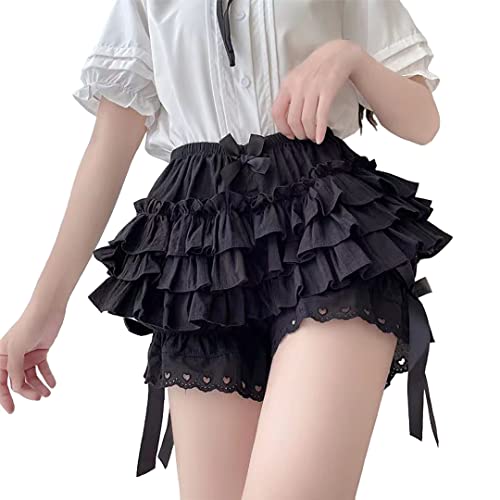 Vibsion Womens Lolita Bloomers Maid Ruffles Pumpkin Pants Bottom Shorts Cute Security Short Pants for Girl Black S