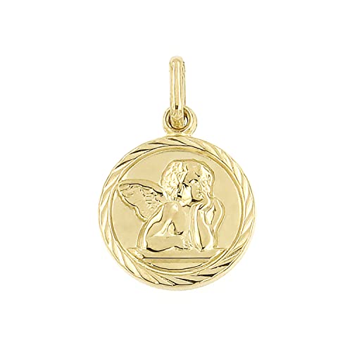 Lucchetta - Italian Small Gold Guardian Angel Coin Medal Pendant 0.47inch