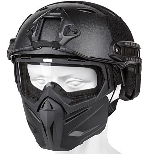 VPZenar Airsoft Helmet and Mask, Airsoft Helmet with Front NVG Mount and Side Rail, Airsoft Mask Full Face and Paintball Mask with Detachable Anti Fog Clear Goggles,Tactical Airsoft Gear