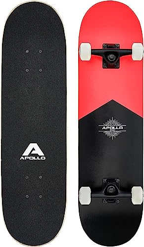 Apollo Skateboards for Teens, Adults and Kids - 31 inch Complete Skateboard for Beginners, Intermediate and Pros. Double Kick Skate Board with 7-Layer Hand-Picked Northwood Maple (Red)