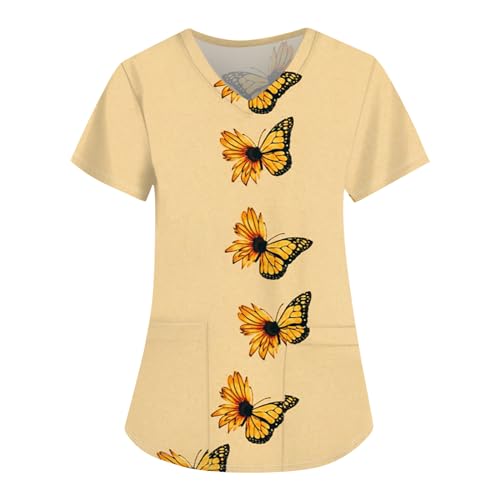 Scrub Tops Women Stretchy Scrubs for Women Women's Comfortable Lightweight Durable Soft Stretch Sunflower Printed V-Neck Medical Scrub Tops Scrubs for Women Set Clearance Small