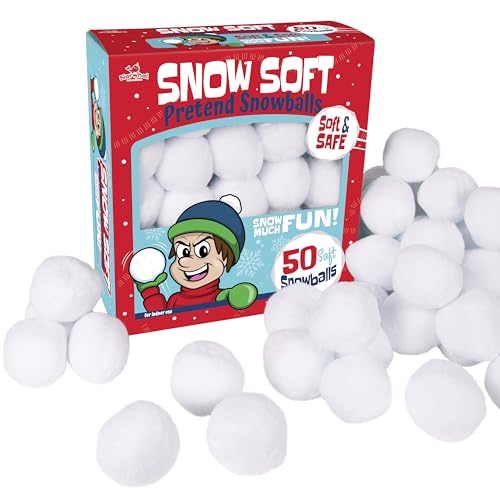 50-PK Fake Snowballs for Kids I Indoor Snowball Fight Set I Artificial Snowballs for Kids Indoor & Outdoor I Realistic White Plush Snowballs I Christmas Snow Decorations I Winter Family Games Balls