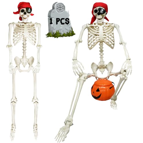 CAMIRUS 5.4Ft Skeleton Halloween Decoration, 65Inch/165cm Life Size Posable Halloween Skeleton, Full Size Body Skeleton with Movable Joints for Halloween Indoor Outdoor Haunted House Decor