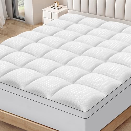 Queen Mattress Topper for Back Pain Extra Thick Mattress Pad Cover with 8-21 Inch Deep Pocket Pillow Top Mattress Topper Overfilled with Down Alternative, White