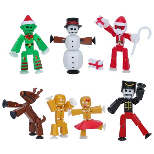Zing StikBot Christmas Crew Pack - Includes 7 StikBots and 1 Set of Accessories, New Christmas Themed Stop Motion Animation Toy Set