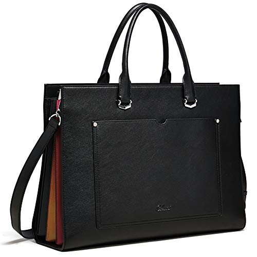 CLUCI Leather Briefcase for Women Laptop 15.6 Inch Professional Business Work Ladies Computer Handbag Shoulder Bag Black