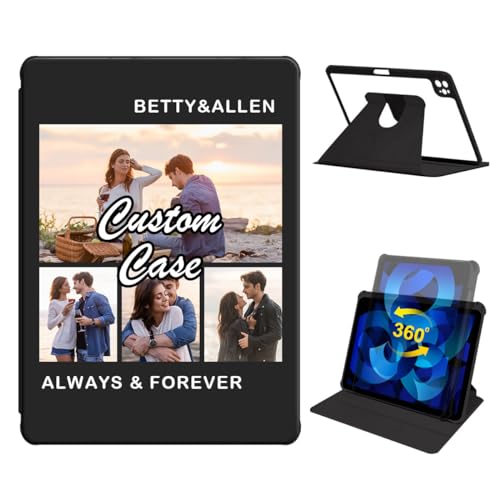 360 Degree Rotate Personalized Photo Case for iPad Pro 12.9 Inch 6th/ 5th/ 4th/ 3rd Generation with Pencil Holder,Custom Multi Photo Collage Picture iPad Protective Cover,Smart Sleep/Wake,Black