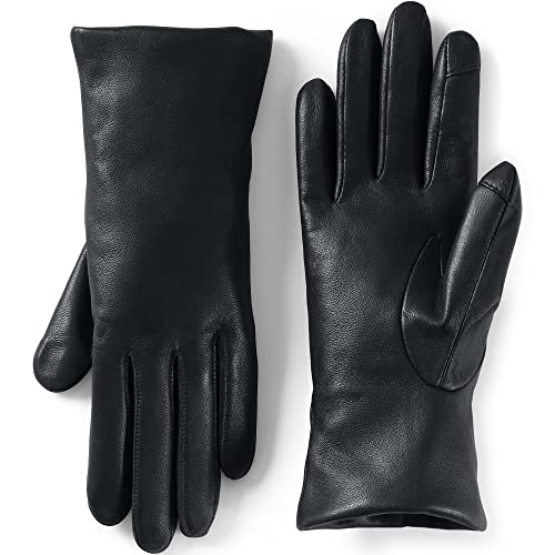 Lands' End Womens Cashmere Lined Leather Tech Gloves Black Regular Large