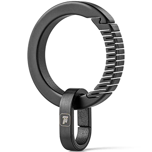 FEGVE Key Keychain Carabiner Clip with Titanium Mini Quick Release Connecting Key Chain Rings and 2pcs 25mm/1 inch Stainless Steel Key Ring -(Black)