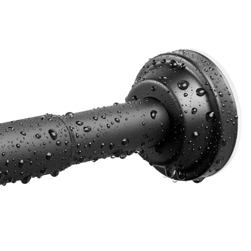 Matte Black Shower Curtain Rod, 40-76 Inches No Drilling Adjustable Tension Curtain Rods for Bathroom, Stainless Steel Metal Spring Shower Rod, 1 Inch Diameter, Anti-Slip, No Rust