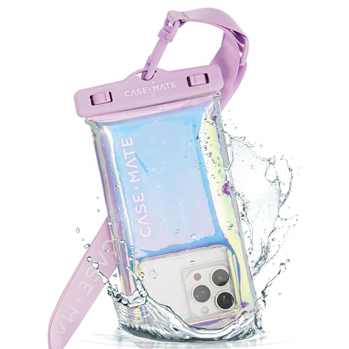 Case-Mate Soap Bubble IP68 Waterproof Phone Pouch/Case - Travel Beach Cruise Ship Essentials [Fits up to 6.8 Inch Phones] - with Crossbody Lanyard for iPhone 15 Pro Max/ 14 Pro Max/ S24 - Iridescent