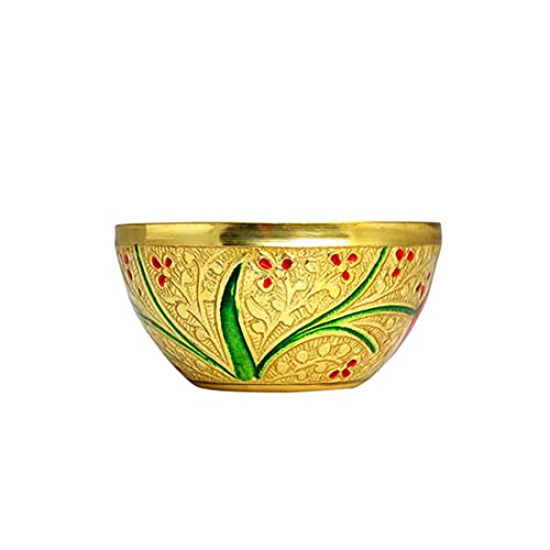 Aditri Creation Meenakari Work Multipurpose Small Brass Katori Bowls Prasad Bowls for Indian Traditional Pooja Items Pooja Articles New Year Gifting(Size 3')
