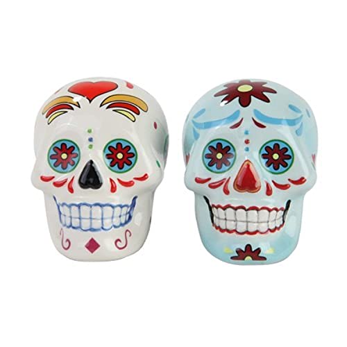 Pacific Giftware Day of Dead Sugar White & Blue Skulls Salt & Pepper Shakers Set- Skulls Collection
