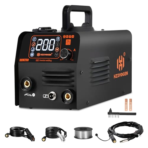 HZXVOGEN 110V MIG Welder 200A Flux Core Welder 3 in 1 Gasless MIG Welder/Lift TIG/Stick Welding Machine Portable IGBT Inverter Large LED Display Automatic Wire Feeding Welder Machine