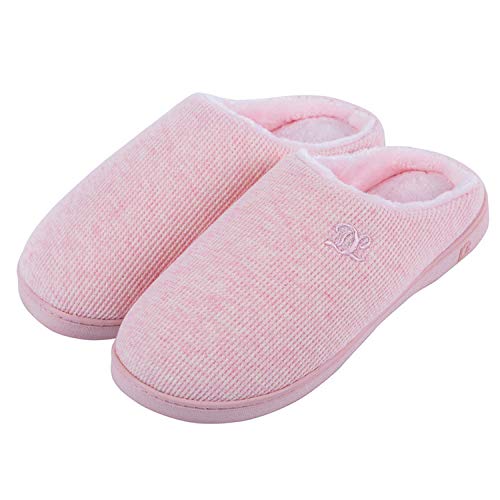 DL Womens Memory Foam Ladies Slippers, Cozy Slip on Ladies House Slippers For Women Indoor Outdoor, Comfy Ladies Bedroom Slippers Warm Soft Flannel Lining Home Slippers Size 5-6 Pink