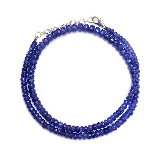 Myhealingworld Natural Faceted Tanzanite Gemstone Rondelle Beads 16 Inch Beaded Necklace with Additional 2 inch 92.5 Sterling Silver Extension. Bead Size Varies from 2mm to 5mm.