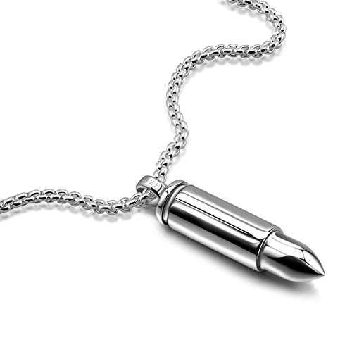 Dankadi Men & Women 925 Sterling Silver Bullet Pendant Can Be Opened for Memorial Necklace -Cremation Urn -Ashes Pendant Box Chain 18 '20' 22 '24' 26 '28' Jewelry Keepsakes (A style, 22)