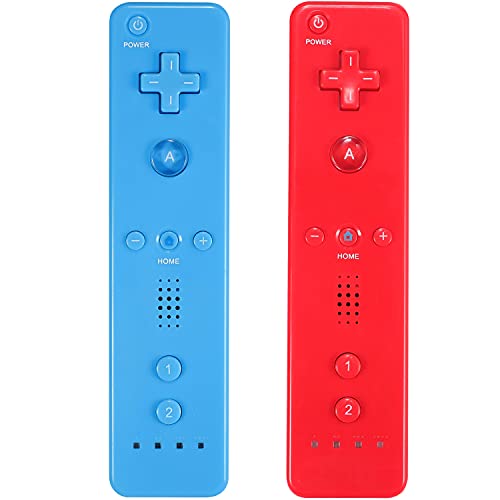 Yosikr Wii Controller 2 Pack, Wii Remote Controller, with Silicone Case and Wrist Strap, Remote Controller for Wii/Wii U - Red and Blue