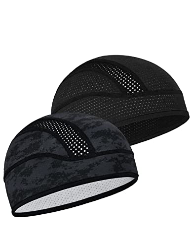 Skull Cap Helmet Liner Beanie, Cooling Mesh Cycling Running Hat for Men Women, Fits Under Helmets (Black & Digital Camo)