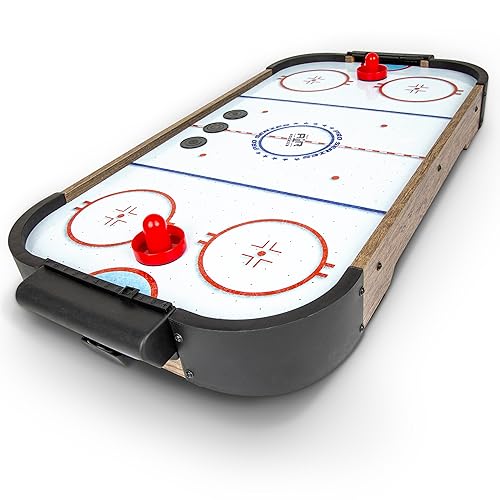 GoSports 30 Inch Table Top Air Hockey Game for Kids - Portable, Battery Operated Game Table - Oak or Black