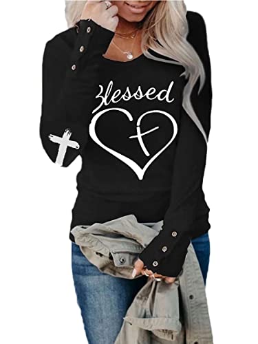 Blessed Shirts for Women Jesus Has My Back, Jesus Has My Back Shirt Womens Long Sleeve with Button, Christian Religious X-Large