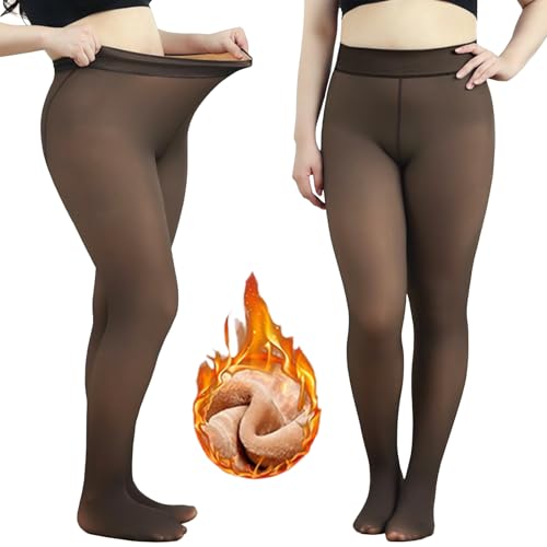 GTETKDE Women Warm Fleece Translucent Pantyhose Tights, Fake Translucent Fleece Winter Thermal Pantyhose for Women S/M 200GBlack