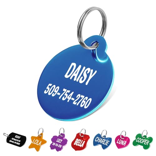 GoTags Dog Tags, Personalized Engraved Dog and Cat ID Tags for Pets, Custom Engraved on Both Sides, Various Shapes Including Bone, Round, Heart, Bow Tie, Star, and Badge (Round, Large - Pack of 1)