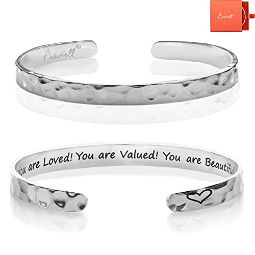 Carviell Inspirational Bracelets for Women, Personalized Encouragement Cuff Bracelet for Teen Girls, Mom, Sister, Cousin Gifts, You are Loved Jewelry