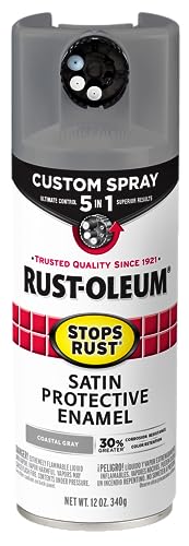 Rust-Oleum 376872 Stops Rust Custom Spray 5-in-1 Spray Paint, 12 oz, Satin Coastal Gray