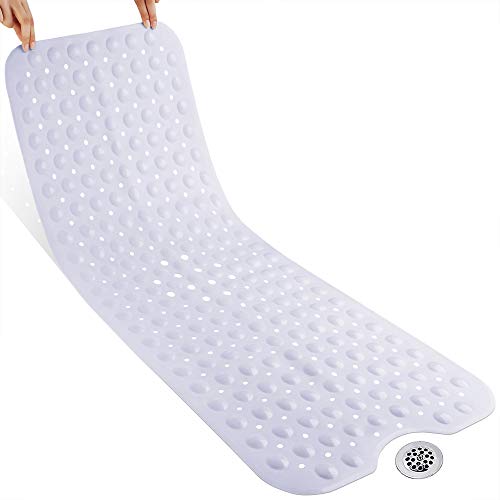 Yimobra Original Bathtub Mat Non Slip, Extra Long Mat for Tub with Big Suction Cups and Drain Holes, Machine Washable Tub Shower Mats for Bathroom 16 x 40 Inches, Phthalate Latex Free, White