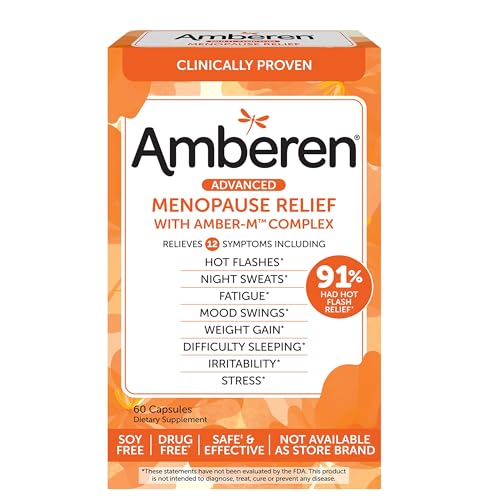 Amberen: Safe Multi-Symptom Menopause Relief. Clinically Shown to Relieve 12 Menopause Symptoms: Hot Flashes, Night Sweats, Mood Swings, Low Energy and More. 1 Month Supply