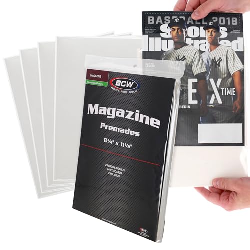 BCW Magazine Premade Resealable Bags and Boards | Standard Size 8 ¾' x 11⅛' | Pre-Loaded Boards in Magazine Sleeve Protectors | Ideal for Packaging and Protecting Magazines (25, Resealable)