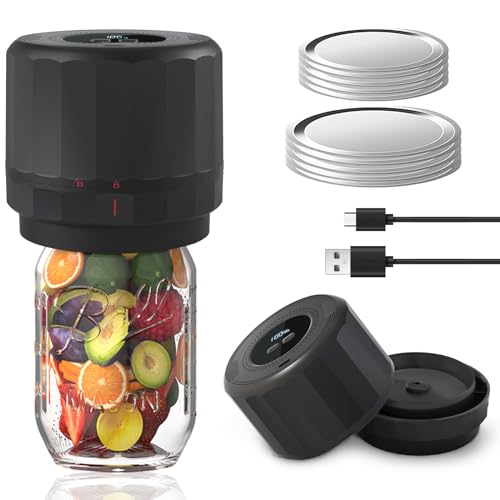 Electric Mason Jar Vacuum Sealer - Mason Jar Vacuum Sealer Kit with Wide Regular Mouth Mason lids - Canning Vacuum Sealer Mason Jar for Food Storage - Jar Vacuum Sealer for Mason Jars - Black 1