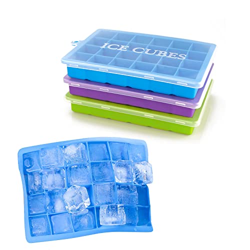 Morfone Silicone Ice Cube Trays 3 Pack with Removable Lid Easy-Release Flexible Ice Molds 24 Cubes per Tray for Cocktail, Whiskey, Baby Food, Chocolate, BPA Free