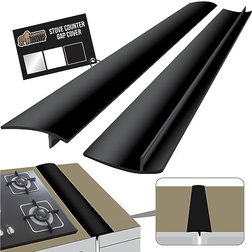 Gorilla Grip 2 Pack Silicone Stove Gap Covers, 25 Inch, Flexible Heat Resistant Stovetop Filler Between Counters and Cooktops, Seamless Hidden Oven Side Guard, Prevents Counterspace Mess, Black