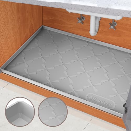 SIKADEER Under Sink Mat for Kitchen Waterproof, 34' x 22' Silicone Under Sink Liner, Up to 3.3 Gallons Liquid, Kitchen Bathroom Cabinet Mat-Fits 36inch Standard Cabinet Under Sink Drip Tray