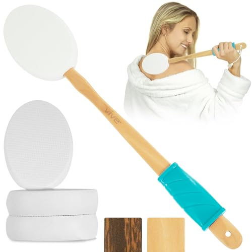 Vive Lotion Applicator for Back, Feet (17.5') - Self Washer Beauty Shower Sponge, Long Handle Cream Wand for Elderly, Women - Apply Medicine, Skin Cream, Body Wash, Sunscreen