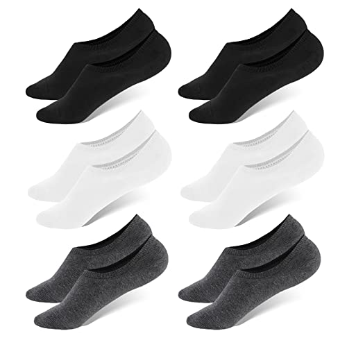 WHISPER DEER No Show Low Cut Socks Men - Invisible Casual Cotton Loafer Socks With Non-Slip Grip (3/6/12 Packs)