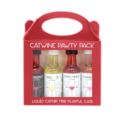 PetWineShop Cat Wine Pawty Pack Catnip Wine CatWine Set for Cats Gift Set (Red Pack)