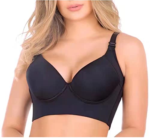 FUUPNN Women Deep Cup Bra Hide Back Fat Full Back Coverage Bra with Shapewear Incorporated Push Up Sports Comfortable Bras (as1, Alpha, jaspo_s, Black, 34DDD)