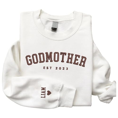 GodLover Custom Embroidered Sweatshirt with Kid Names on Sleeve - Godmother Proposal Gift, Will You Be My Godmother? Black