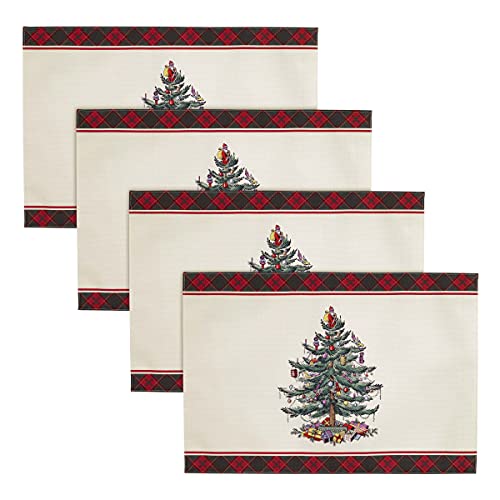Spode - Placemats, Holiday Home Decor, Set of 4 Christmas Tree Tartan Collection