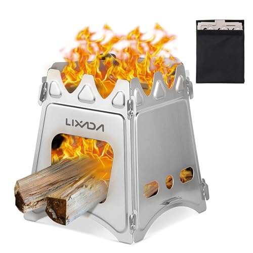Lixada Camping Wood Stove Folding Lightweight Stainless Steel Wood Burning Stoves Portable Backpacking Stove for Outdoor Camping Hiking Backpacking Picnic Hunting BBQ