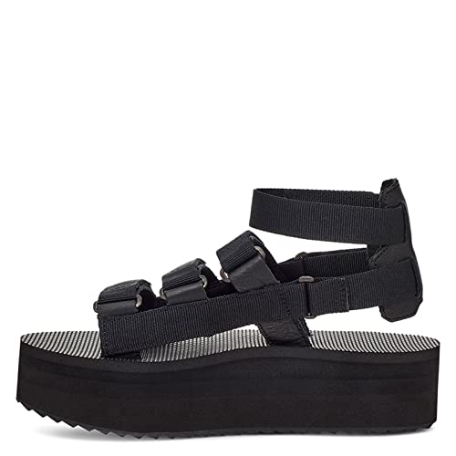 Teva Women's Flatform Mevia Adjustable Quick-Drying Casual Sandals Flat, Black, 9