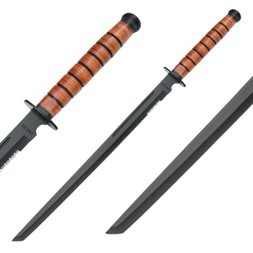 K Exclusive 1942 U.S. Combat Sword with Sheath | USMC Replica | World War II Collectible | Black Coated AUS-6 Stainless Steel | Shoulder Strap | Overall Length 27.5'