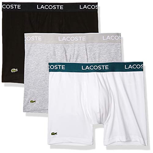 Lacoste mens Casual Classic 3 Pack Cotton Stretch Boxer Briefs, Black/White/Silver Chine, Large US