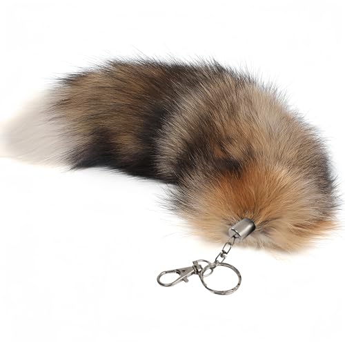 Iivos Fluffy Fox Tail Fur Keychain Cosplay Toy Party Costume Furry Wolf Tails Handbag Accessory Key Chain Ring Hook (Sun Fox)